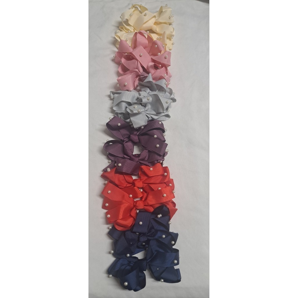 12pc Boutique Hair Bows Girls Grosgrain Ribbon Pearl Clips Alligator Multi Color